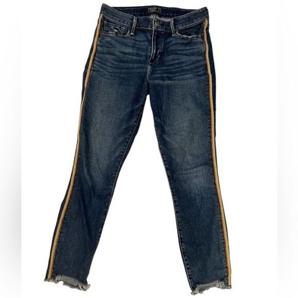 Abercrombie & Fitch Harper Low Rise Ankle Medium Wash Side Ribbon Size 4 - Picture 3 of 13